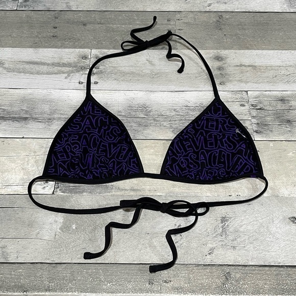 VERSACE logo-print reversible bikini top - Purple/Black - Sz - 4 .EU/10 .US - Picture 1 of 8